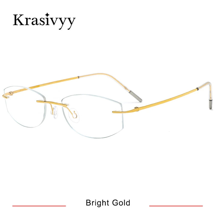 Krasivyy Women's Rimless Square Oval Screwless Titanium Eyeglasses 24106 Rimless Krasivyy Bright Gold