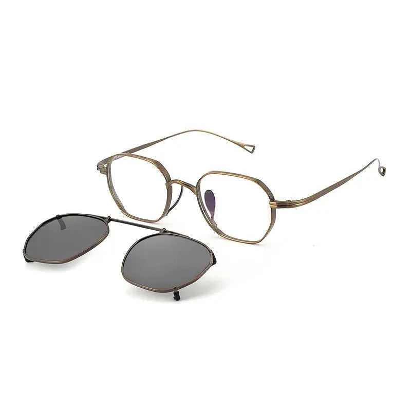 Bobbie Unisex Full Rim Polygon Titanium Eyeglasses Clip On Sunglasses 991700 FuzWeb