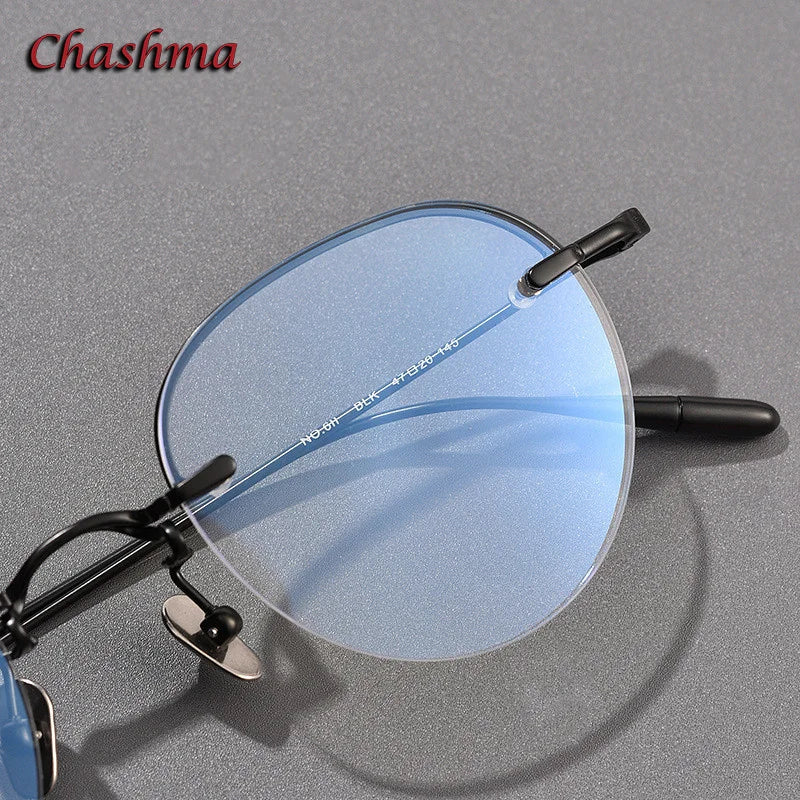 Chashma Ochki Women's Small Semi Rim Flat Top Round Titanium Eyeglasses 0611 Semi Rim Chashma Ochki   