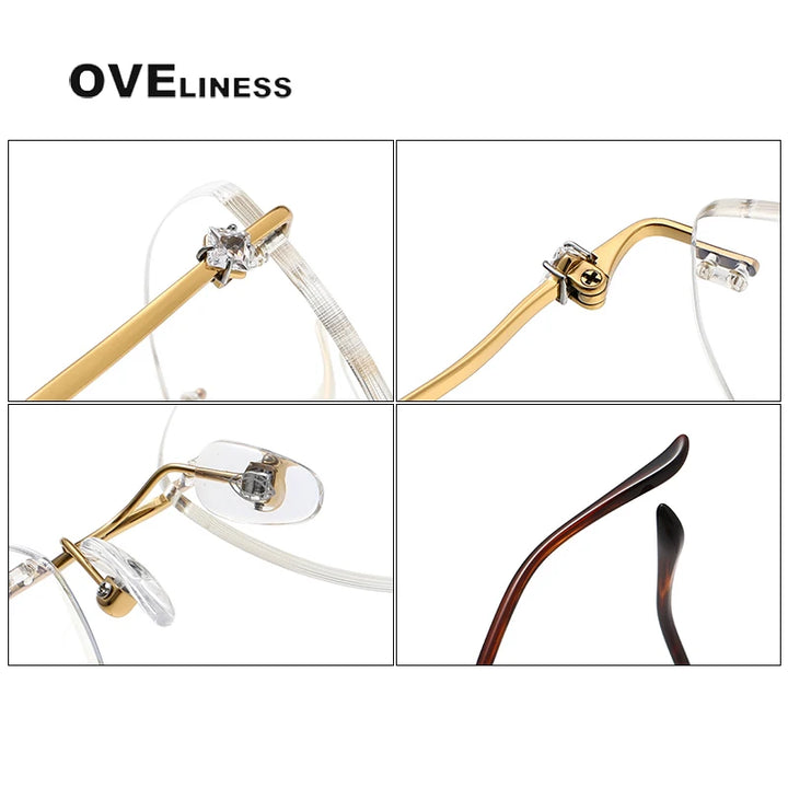 Oveliness Women's Rimless Square Cat Eye Titanium Eyeglasses 6018 Rimless Oveliness   