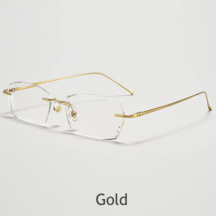 KatKani Unisex Rimless Square Titanium Eyeglasses A69045 Rimless KatKani Eyeglasses Gold  