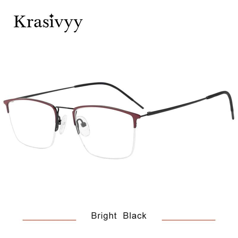 Krasivyy Women's Semi Rim Square Titanium Eyeglasses 916080 Semi Rim Krasivyy Bright Black