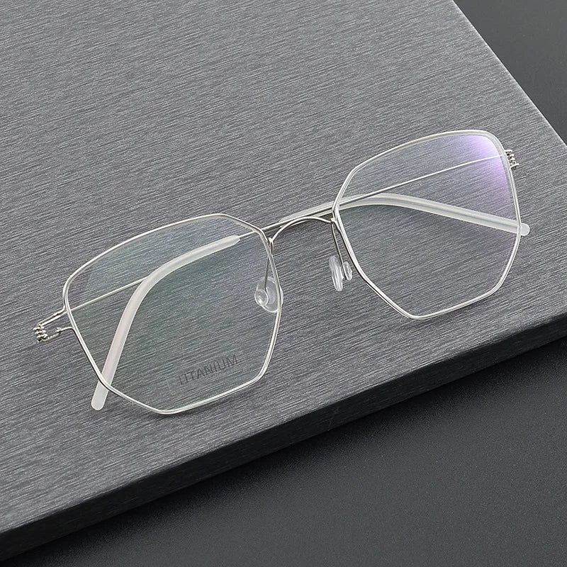 Black Mask Unisex Full Rim Irregular Polygon Screwless Titanium Eyeglasses 14020 Full Rim Black Mask   
