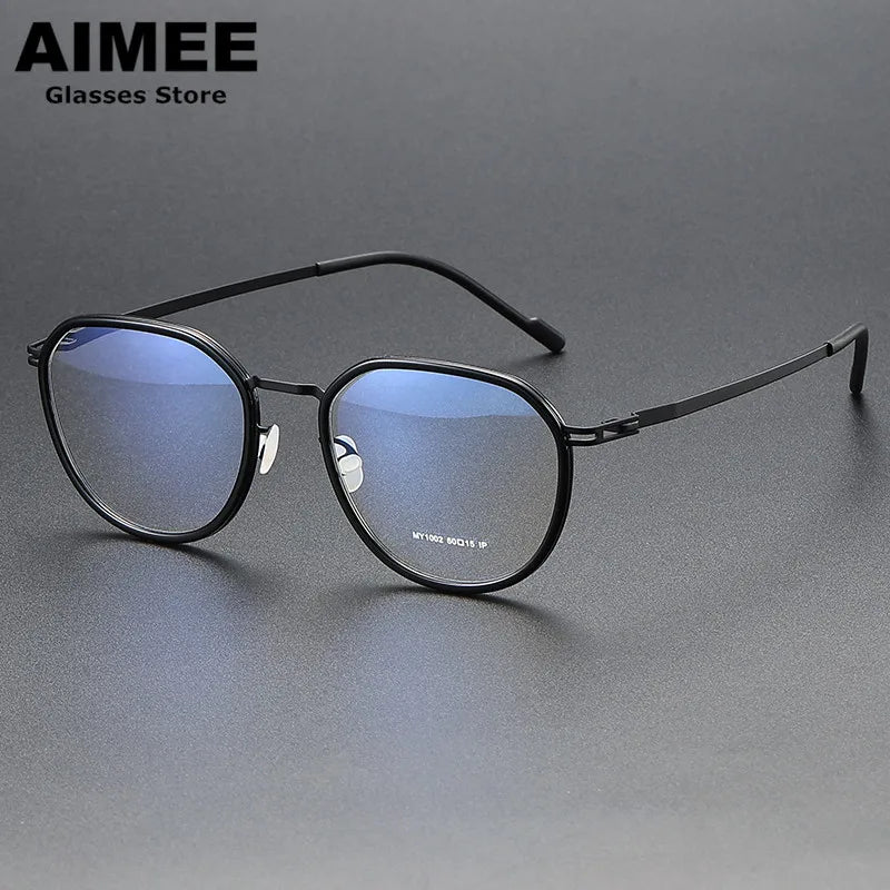 Aimee Unisex Full Rim Oval Square Acetate Steel Eyeglasses 1002