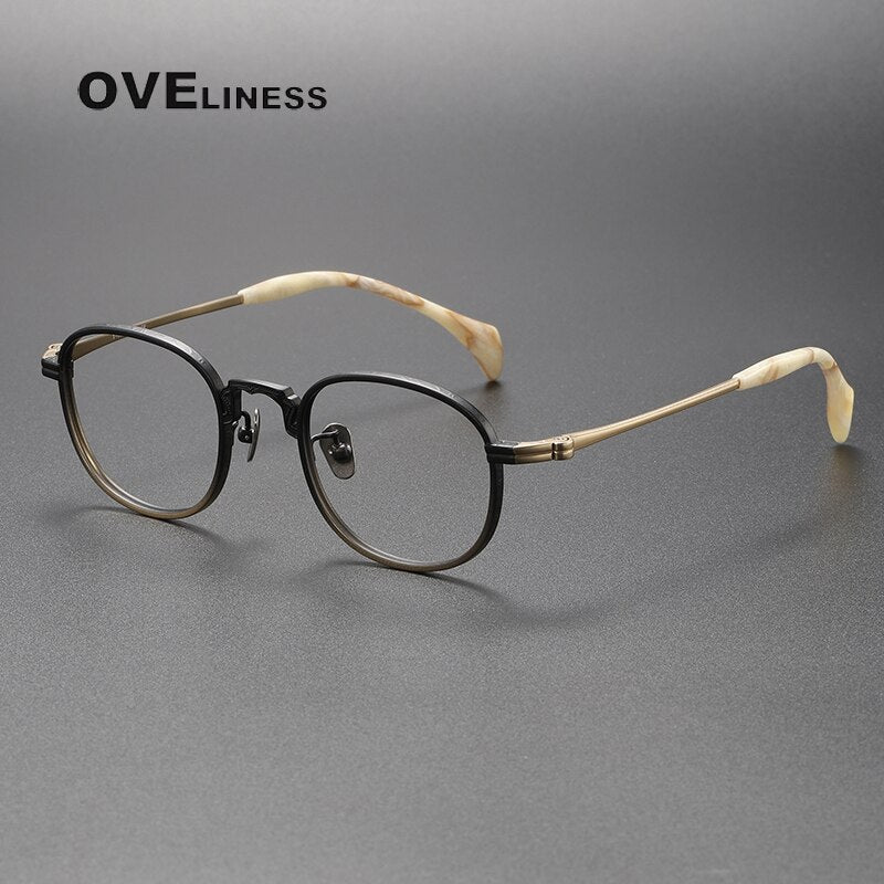 Oveliness Unisex Full Rim Square Titanium Eyeglasses 80866 Full Rim Oveliness black gold  