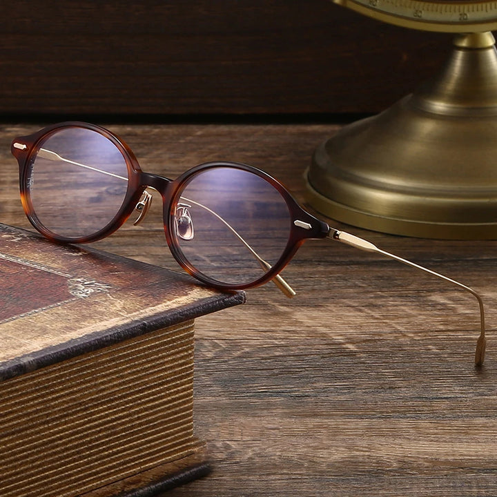 Black Mask Unisex Full Rim Round Titanium Acetate Eyeglasses 638149