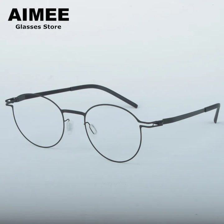 Aimee Unisex Full Rim Polygon Round Screwless Steel Eyeglasses 14046 Full Rim Aimee Black  