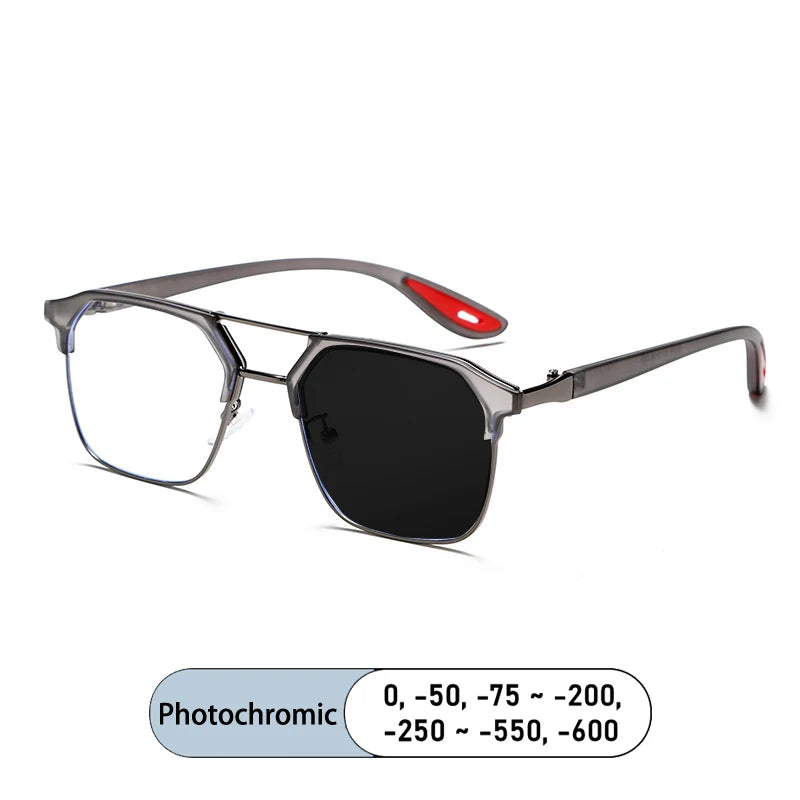 Kocolior Unisex Full Rim Square Tr 90 Alloy Double Bridge Photochromic Reading Glasses 968329