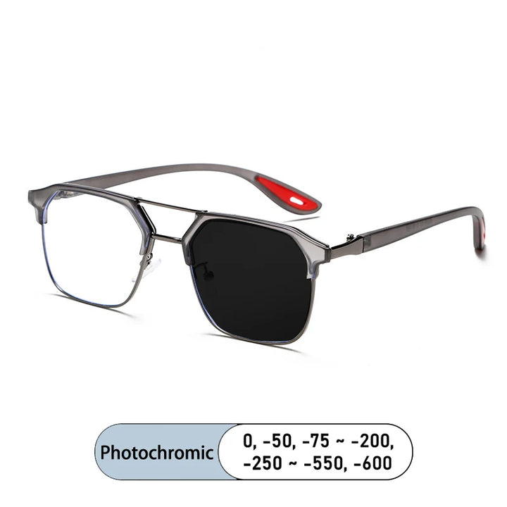 Kocolior Unisex Full Rim Square Tr 90 Alloy Double Bridge Photochromic Reading Glasses 968329
