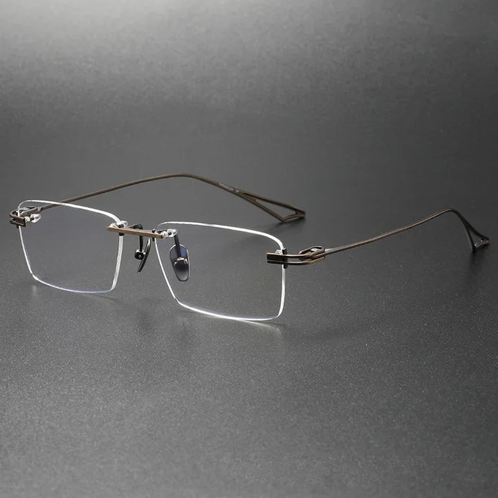 Aror Unisex Rimless Square Titanium Eyeglasses 22497 Rimless Aror brown