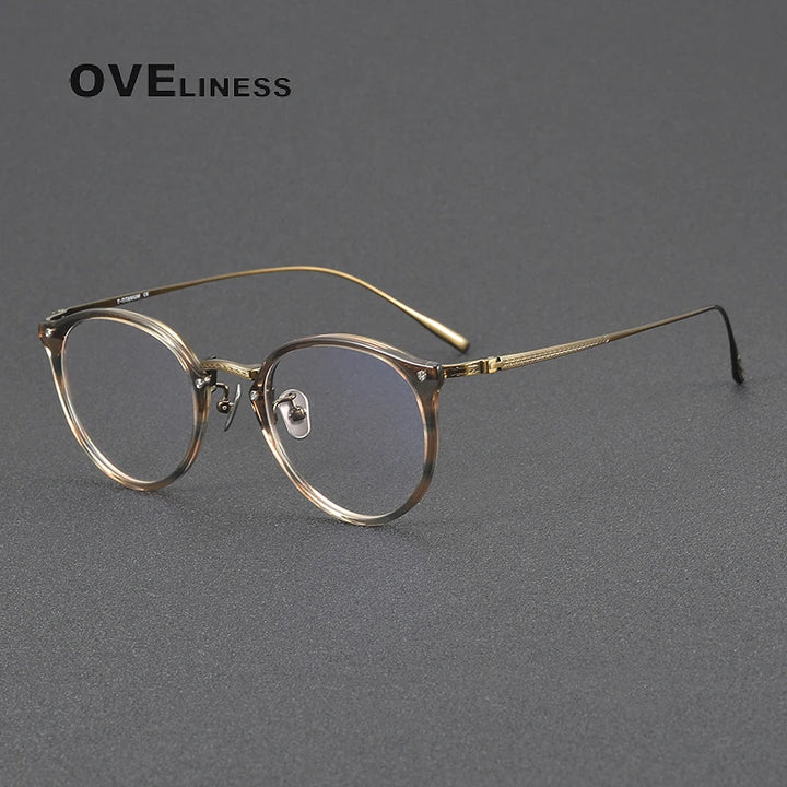 Oveliness Women's Full Rim Round Acetate Titanium Eyeglasses Full Rim Oveliness tea bronze  