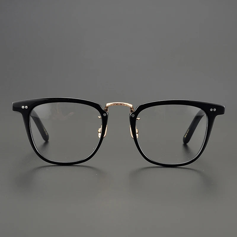 Black Mask Unisex Full Rim Oval Square Acetate Titanium Eyeglasses 465022