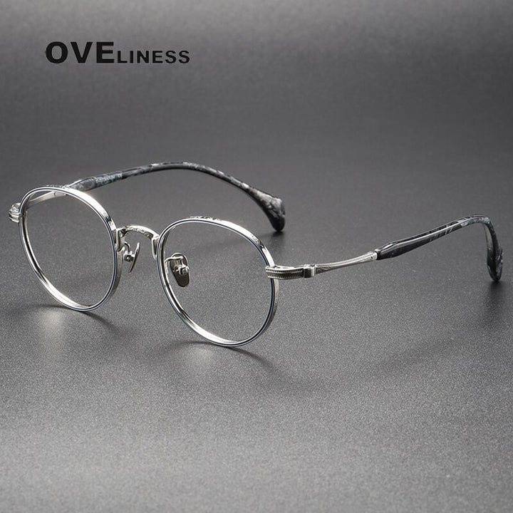 Oveliness Unisex Full Rim Round Titanium Eyeglasses 80862 Full Rim Oveliness silver  