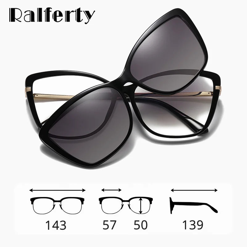 Ralferty Women's Full Rim Cat Eye Acetate Eyeglasses Clip On Polarized Sunglasses R953 With Clip Ons Ralferty   