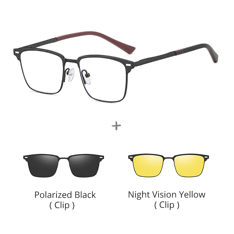 Ralferty Women's Full Rim Square Mg Al Eyeglasses Clip On Sunglasses 517044