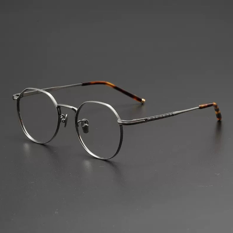 Black Mask Unisex Full Rim Polygon Round Titanium Eyeglasses 14919 Full Rim Black Mask Gun Gray  