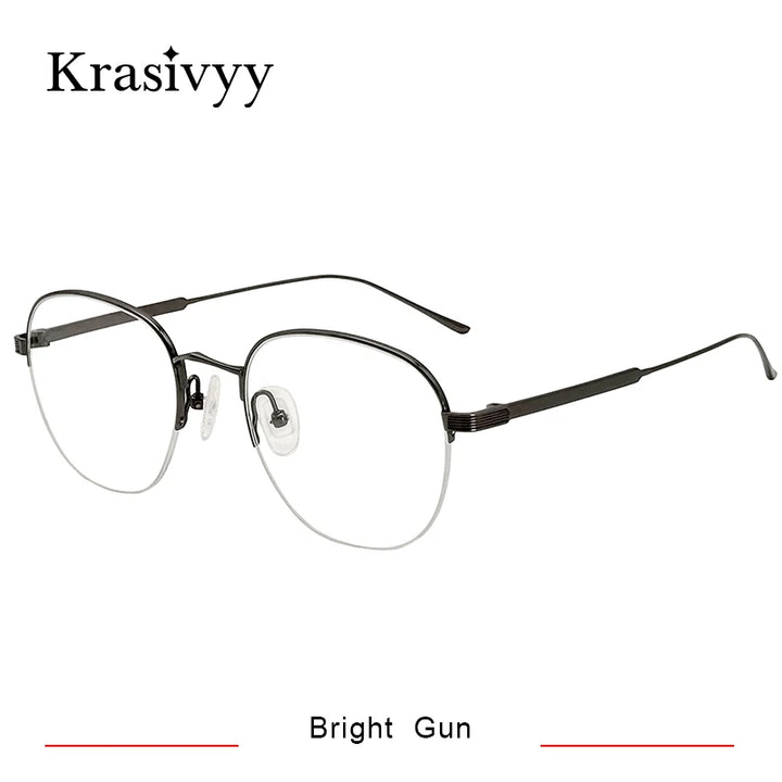 Krasivyy Men's Semi Rim Oval Titanium Eyeglasses 1640 Semi Rim Krasivyy Bright Gun  