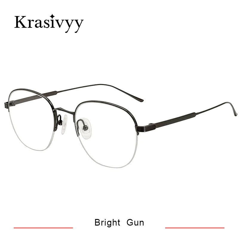 Krasivyy Women's Semi Rim Oval Polygon Titanium Eyeglasses 700164