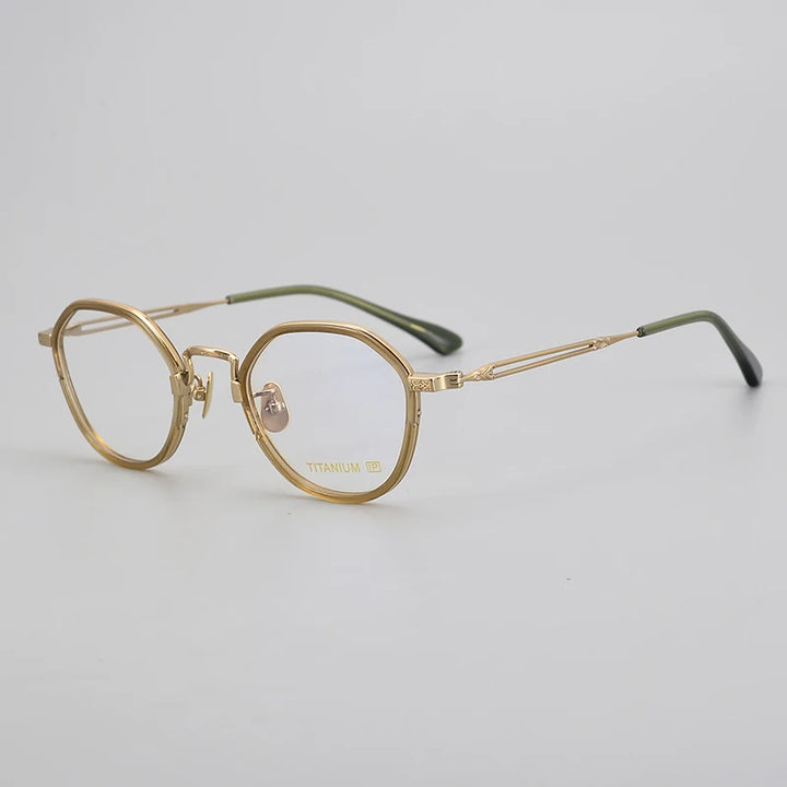 Black Mask Unisex Full Rim Irregular Round Titanium Eyeglasses E053 Full Rim Black Mask Gold  