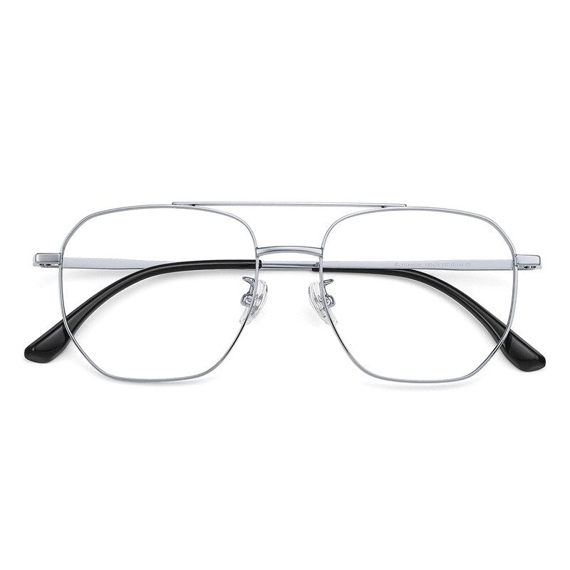 KatKani Unisex Full Rim Square Oval Double Bridge Titanium Eyeglasses 85405 Full Rim KatKani Eyeglasses Silver  