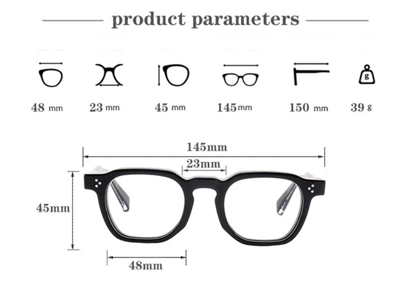 Black Mask Unisex Full Rim Square Thick Acetate Eyeglasses 62527
