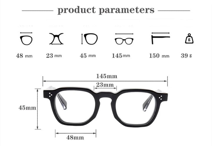 Black Mask Unisex Full Rim Square Thick Acetate Eyeglasses 62527