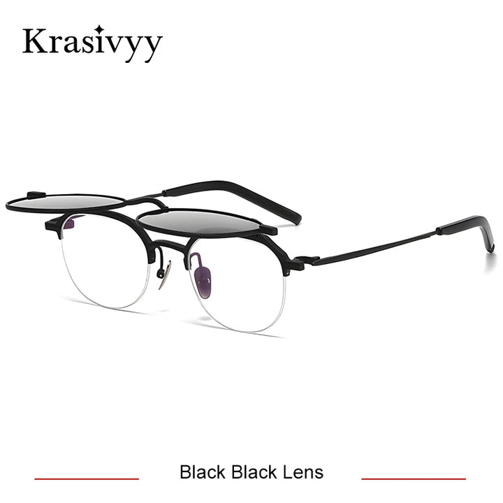 Krasivyy Unisex Round Titanium Prescription Eyeglasses with Flip-Up S400T - view 9