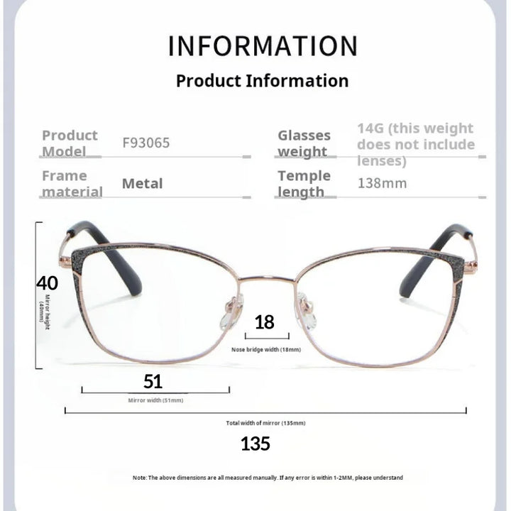 Xbora Women's Full Rim Square Cat Eye Alloy Eyeglasses 93065