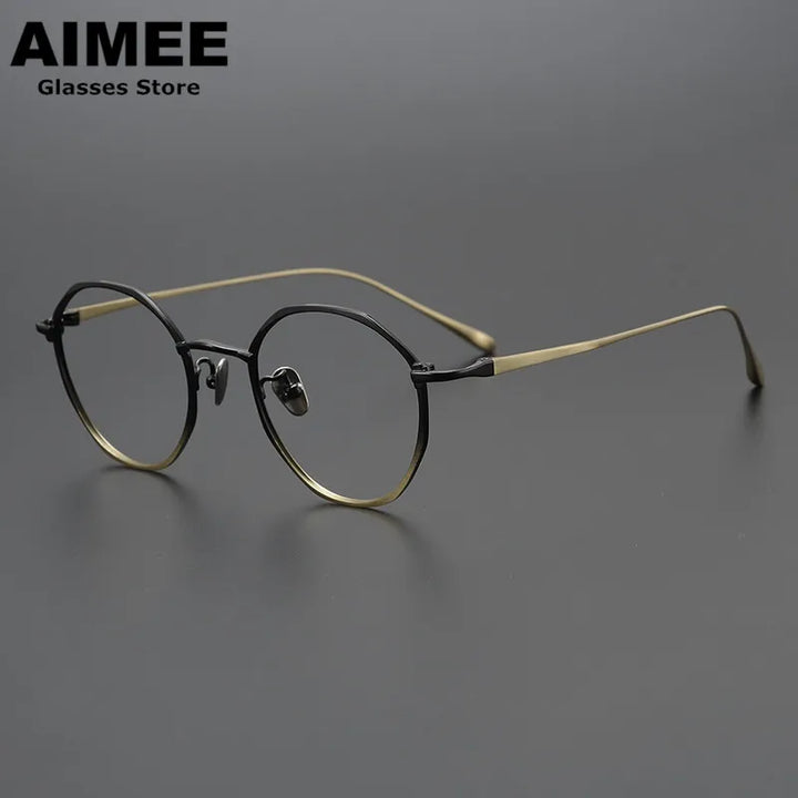 Aimee Unisex Full Rim Round Titanium Acetate Eyeglasses 9161 Full Rim Aimee Black-Golden  