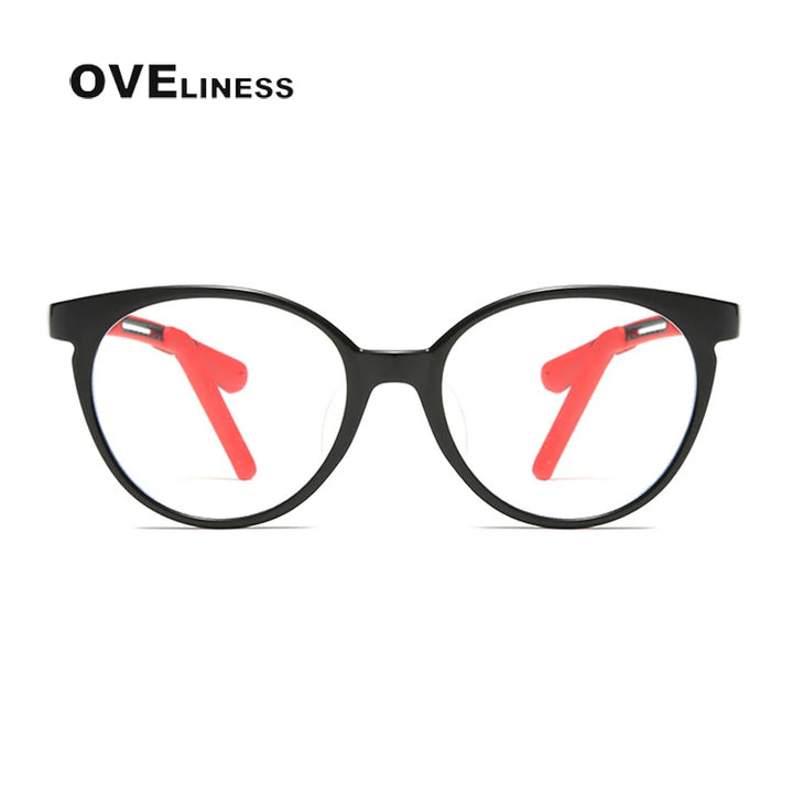 Oveliness Unisex Youth's Full Rim Round Tr 90 Titanium Eyeglasses T2022 Full Rim Oveliness black red  