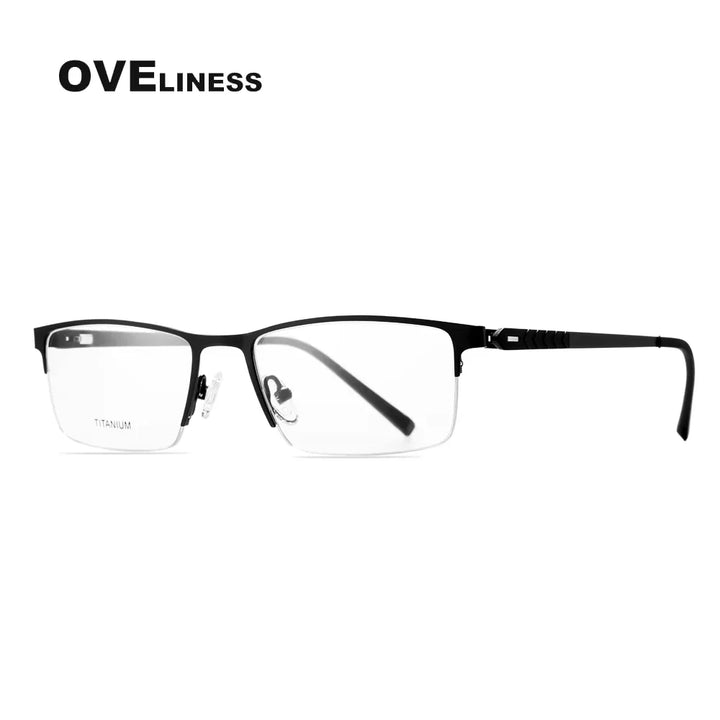 Oveliness Men's Semi Rim Square Titanium Alloy Eyeglasses 49853 Semi Rim Oveliness black  