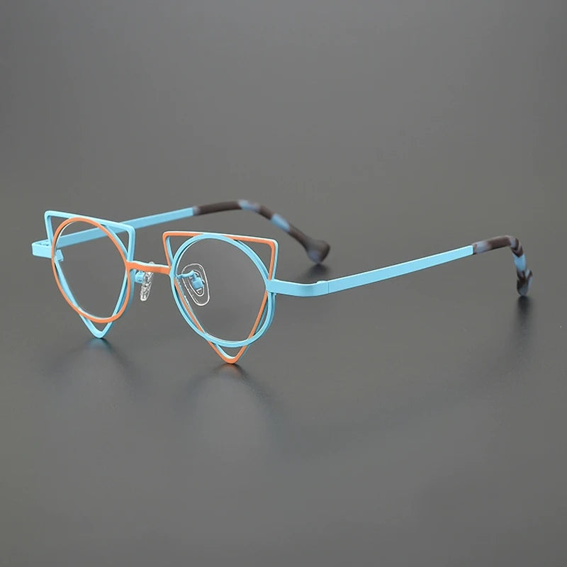 Gatenac Women's Full Rim Round Triangle Titanium Eyeglasses Gxyj85859