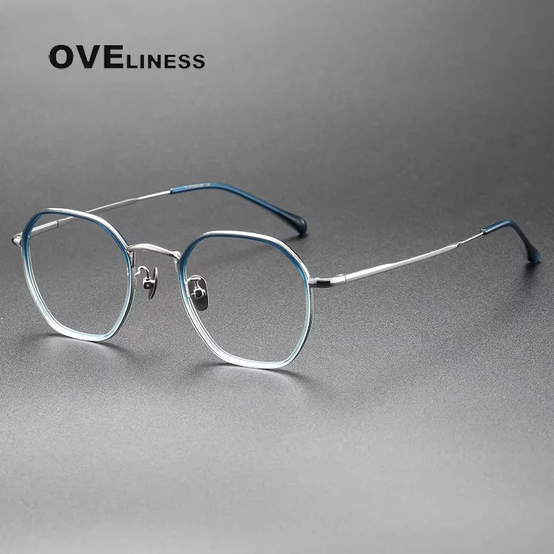 Oveliness Unisex Full Rim Polygon Acetate Titanium Eyeglasses 8502 Full Rim Oveliness gradient blue silver  