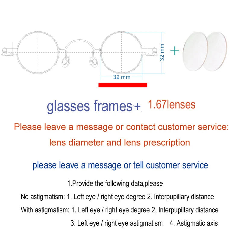 Yujo Unisex Full Rim Small Round Screwless Steel Eyeglasses Full Rim Yujo 1.67 lens 32 CHINA 