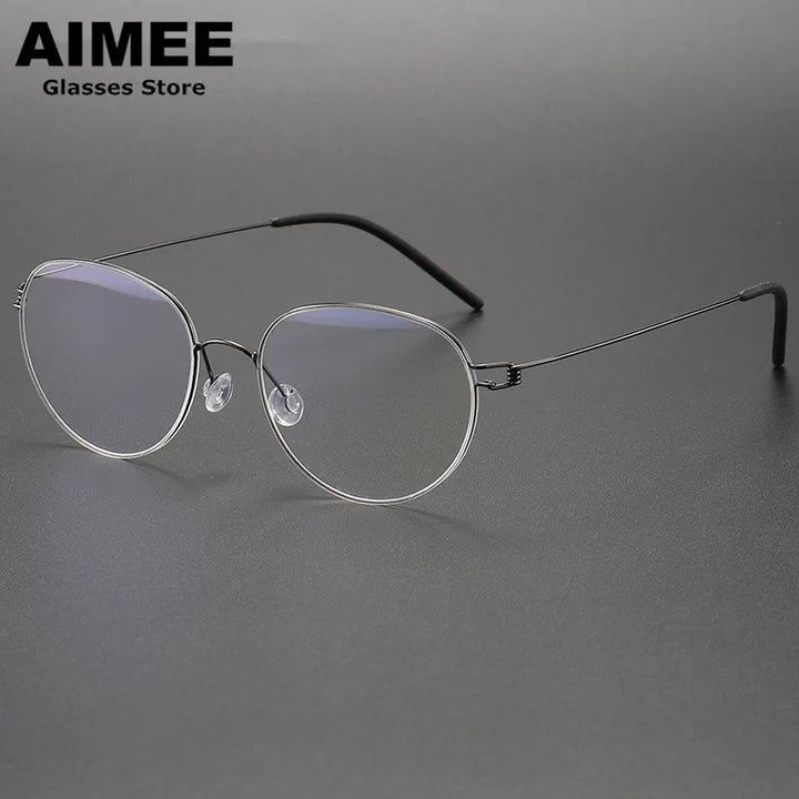 Aimee Unisex Full Rim Oval Round Screwless Titanium Eyeglasses 4352 Full Rim Aimee Gun-Gery  