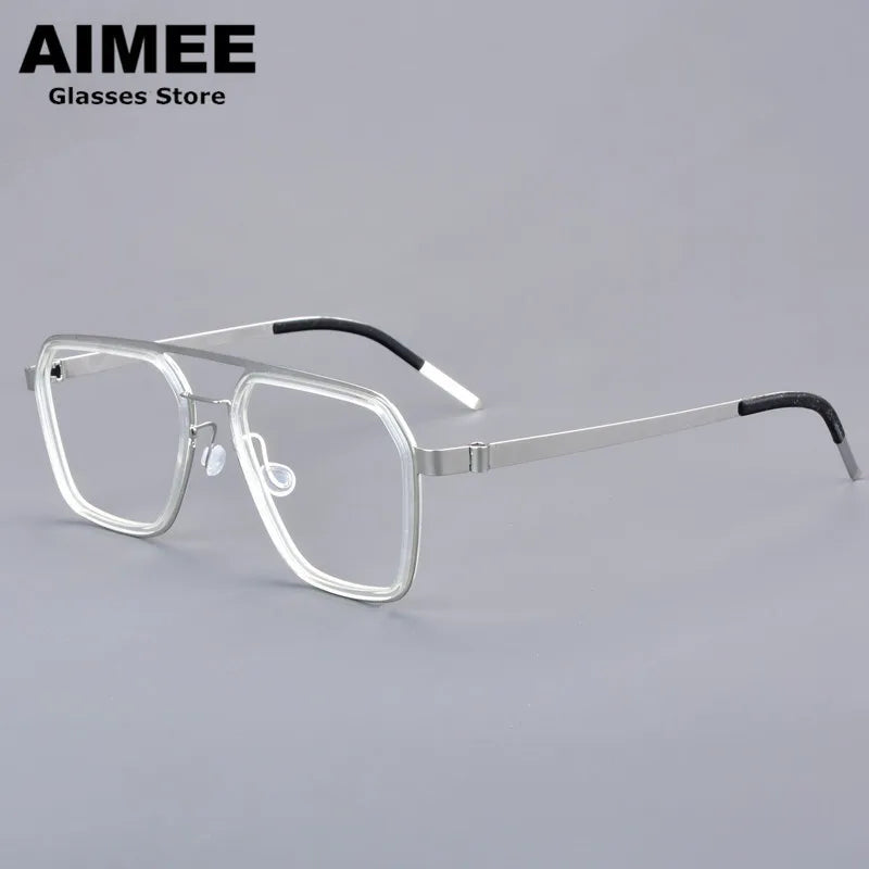 Aimee Unisex Full Rim Square Double Bridge Titanium Acetate Eyeglasses 19753
