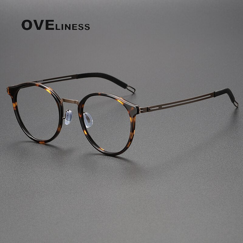 Oveliness Unisex Full Rim Round Titanium Eyeglasses 8202302 Full Rim Oveliness leopard brown  