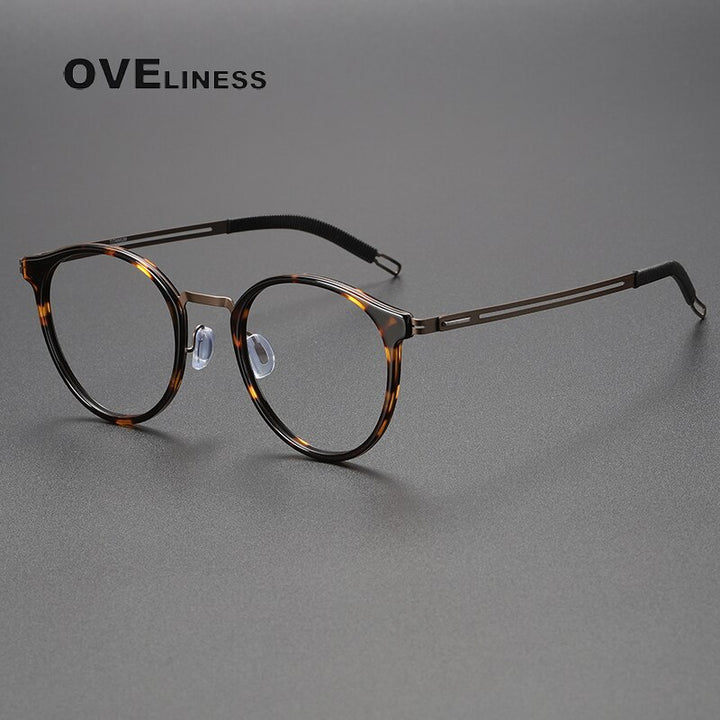 Oveliness Unisex Full Rim Round Titanium Eyeglasses 8202302 Full Rim Oveliness leopard brown  
