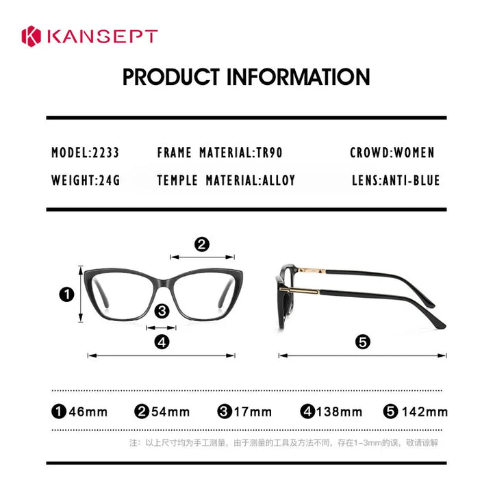 Kansept Women's Full Rim Cat Eye Tr 90 Titanium Reading Glasses 22335