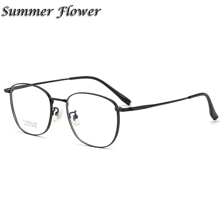 Summer Flower Unisex Full Rim Square Titanium Eyeglasses 845013 Full Rim Summer Flower Black