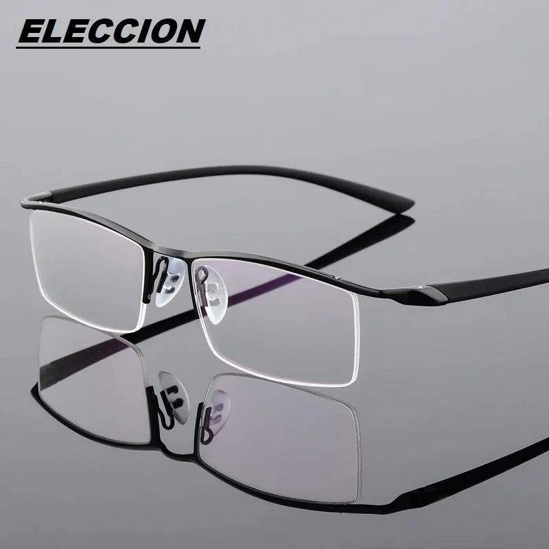 Eleccion Men's Semi Rim Brow Line Titanium Eyeglasses 8190 Semi Rim Eleccion C1. Black Frame