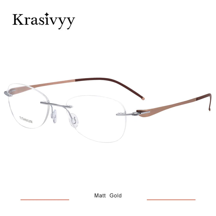Krasivyy Unisex Rimless Oval Screwless Titanium Rimless Eyeglasses 5003 Rimless Krasivyy Matt Gold  