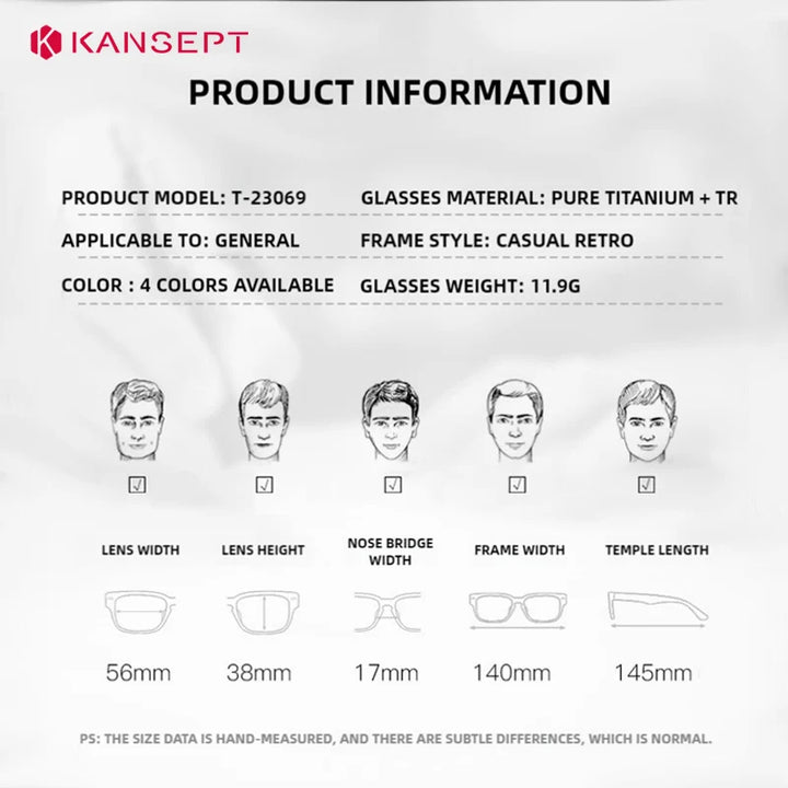 Kansept Unisex Full Rim Square Tr 90 Titanium Reading Glasses 23069