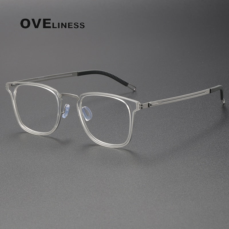 Oveliness Unisex Full Rim Square Titanium Eyeglasses 8202308 Full Rim Oveliness transparent silver  