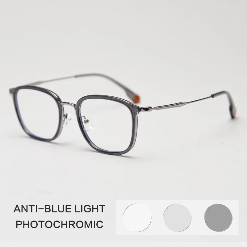 Gatenac Unisex Full Rim Square Tr 90 Titanium Photochromic Reading Glasses G00388