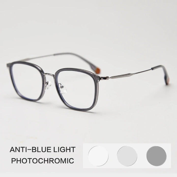 Gatenac Unisex Full Rim Square Tr 90 Titanium Photochromic Reading Glasses G00388