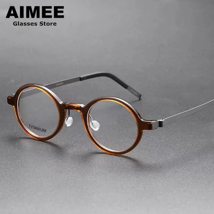 Aimee Women's Full Rim Round Titanium Acetate Screwless Eyeglasses18101