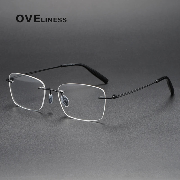 Oveliness Unisex Rimless Rectangle Titanium Eyeglasses O80960 Full Rim Oveliness black  