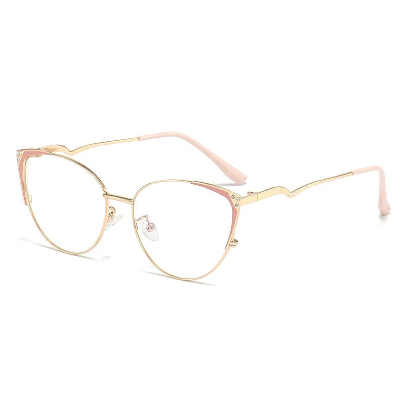 Handoer Women's Full Rim Oval Cat Eye Alloy Eyeglasses 95189 Full Rim Handoer Pink Gold  