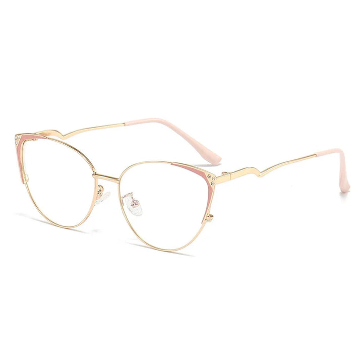 Handoer Women's Full Rim Oval Cat Eye Alloy Eyeglasses 95189 Full Rim Handoer Pink Gold  